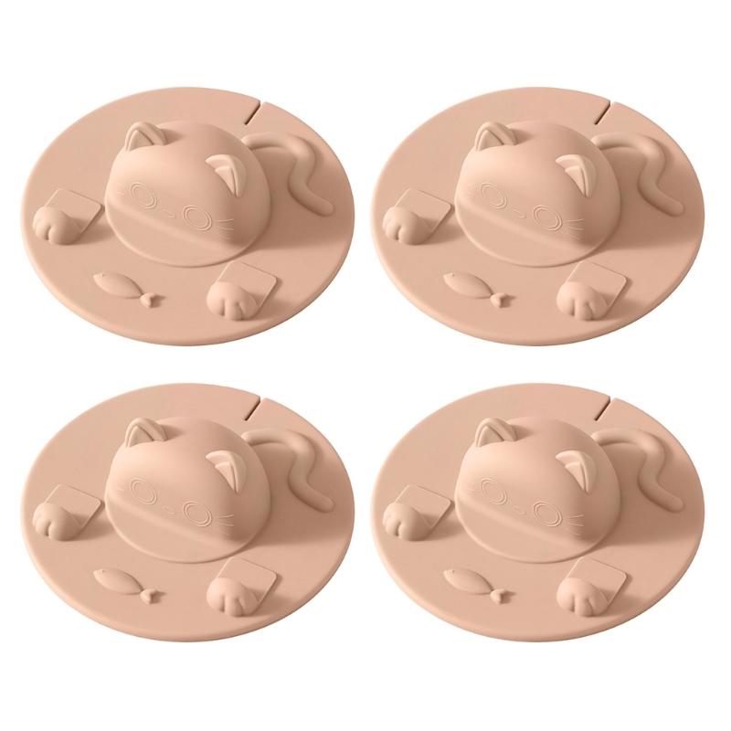 Pack Of 3/4 Cats Shape Silicone Cup Lid With Tea Bag Holders And Phone Stand Function For Hot Beverages