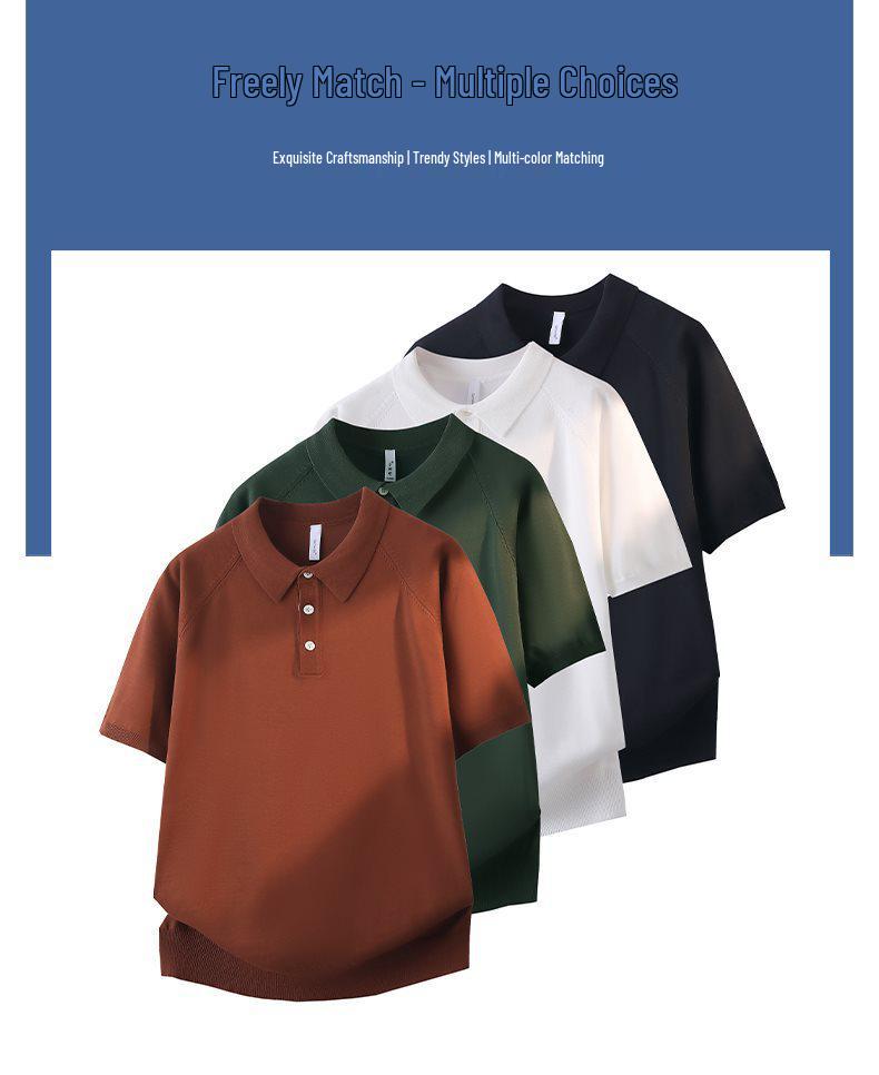 Summer 2026 Men's Italian Knit Polo Shirt - Retro Solid Color Lapel Short Sleeve