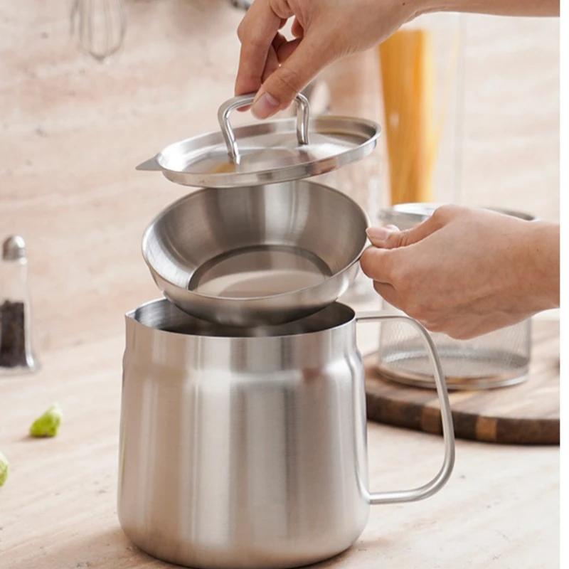 304 Stainless Steel Oil Filter Pot with Lid Deep Fryer Pasta Strainer Basket Chicken Fried Food Strainer Household Kitchen Tools