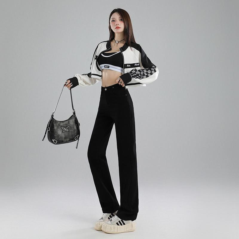 Autumn Retro High-Waist Straight Leg Mop Jeans for Women