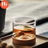 Hi 120ML Transparent Mountain Whiskey Glass with Wooden Base Heat Resistant Beer Glass Wine Water Tea Cup Set Bar Drinkware