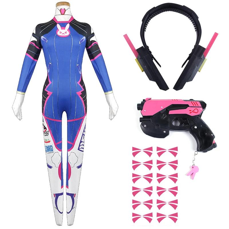 Anime Frau Overall Strumpfhose Dva Cosplay Kostüm Spiel Zentai Perücke Cosplay Requisiten Kopfhörer Anzug D.Va Cos Party Halloween Kostüme