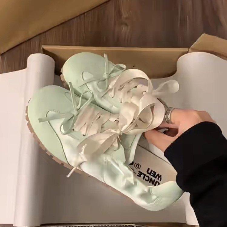 Bow German training shoes women's 2025 summer new soft-soled flat-soled pink ballet shoes casual versatile white shoes