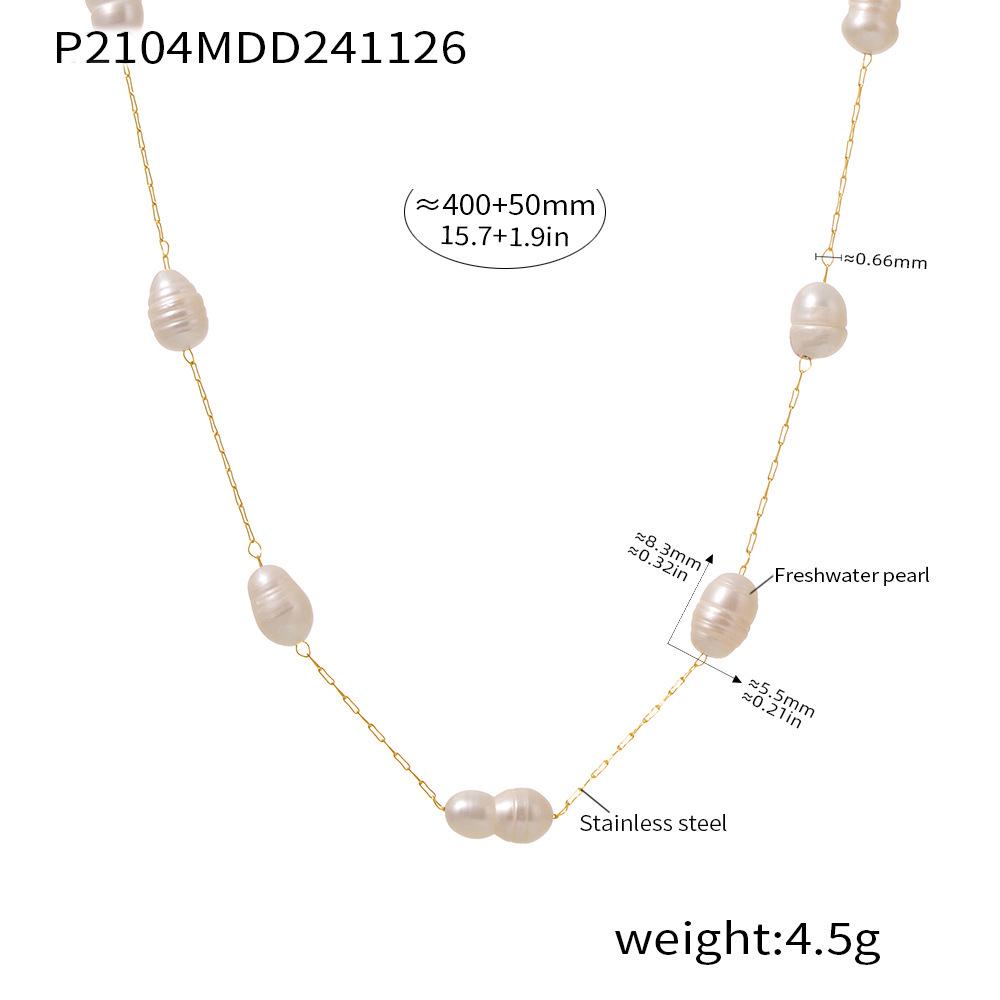 Qiong Yao Stainless Steel Freshwater Pearl Sweater Necklace - Elegant Collarbone Accessory for Women