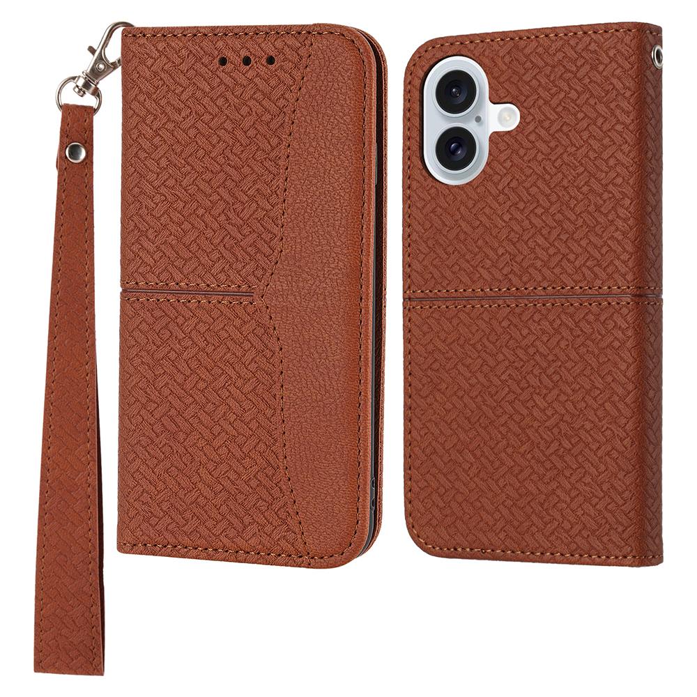 For iPhone 17 Case Woven Texture PU Leather Wallet Phone Cover with Wrist Strap