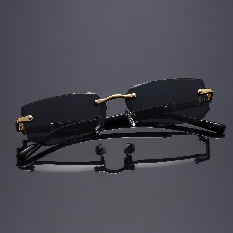 10pcs Trendy Rimless Rectangle Sunglasses Frameless Fashion Shades Punk Sunglasses Gradient Men Women UV400 Eyewear Driving