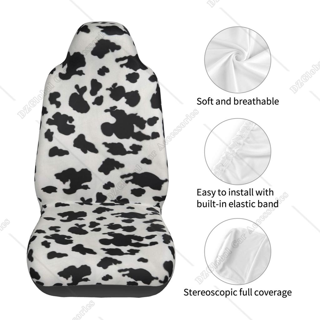 Vintage Cow Print Car Seat Cover 2 Pieces Black White Cow Car Accessories Animal Print Car Seat Protectrors Saddle Blanket
