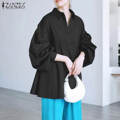 Women Turn Down Collar Loose Long Sleeve Button Blouse