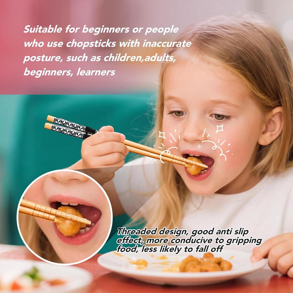 5 Pairs Kid Adult Training Chopsticks Trainers for Beginners, Japanese Wooden Beginners Training Chopsticks Helpers Set, Reble, Dishwasher Safe,