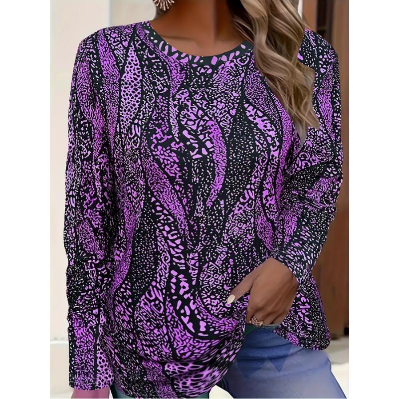 Women's T-shirt 3D Retro Ethnic Spot Print Fashion Long Sleeve Round Neck Regular Top Holiday Weekend Spring Autumn
