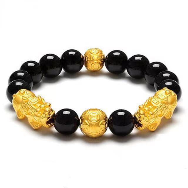 Gold-Plated Alloy Pixiu Couple Bracelets for Men & Women - Exquisite Buddhist Bead Jewelry Gifts
