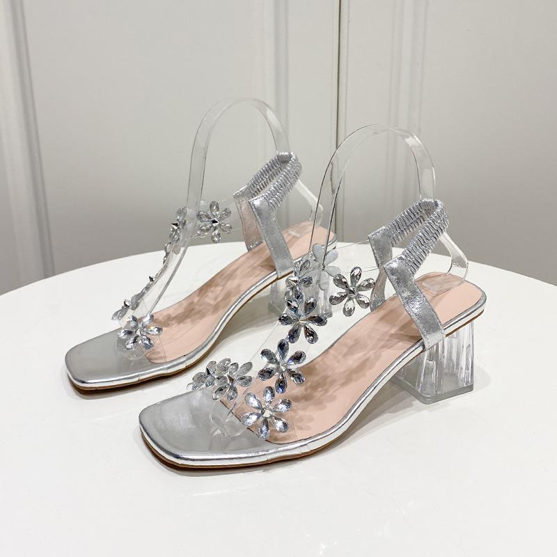 Mode 2025 Damenschuhe Sommer Zehenfrei Damen Sandalen Neue Mode Bling Blumen Strass Kleid Sandalen Damen mit Absatz Sandalias
