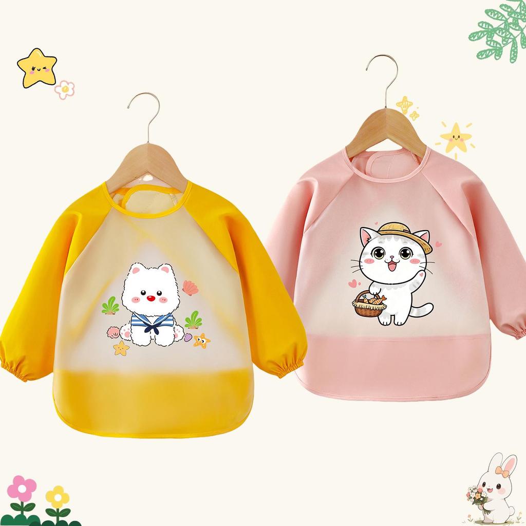 Wasser- und fleckenabweisendes, wendbares Langarm-Baby-Lätzchen zum Essen.