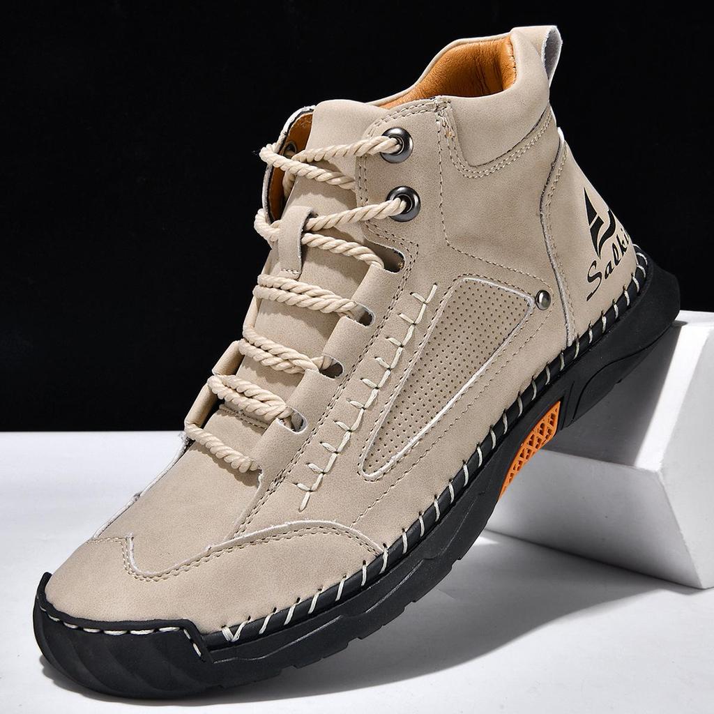 Men's High-Top Martin Boots: Large Size Leather, Handmade Stitching for Autumn/Winter