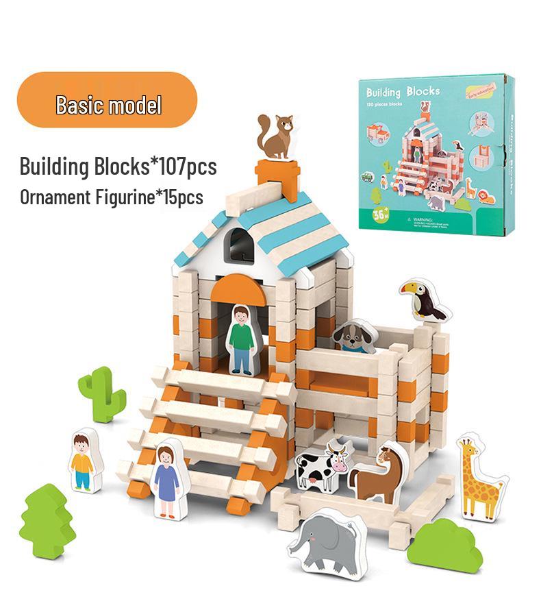 Children's Wooden Building Blocks - Mortise and Tenon Assembly, Large Particle House Toy