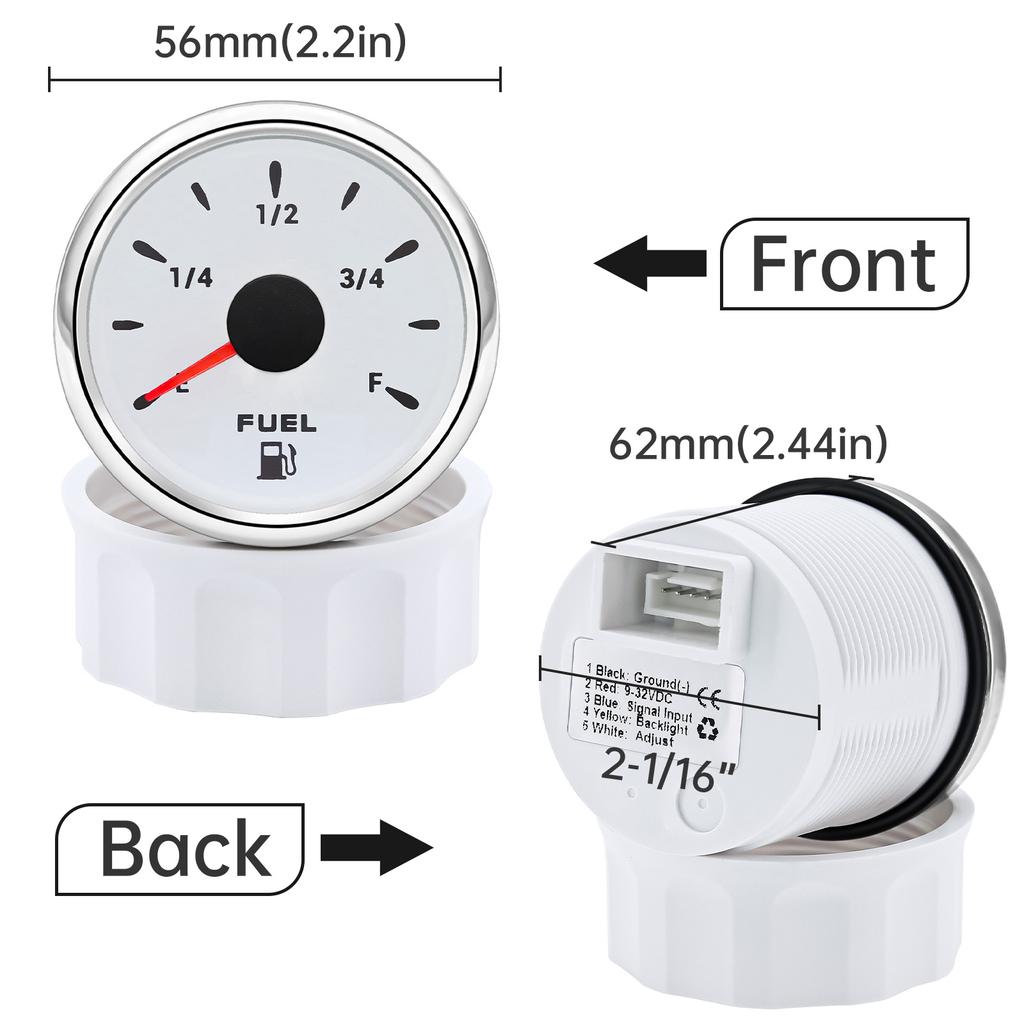 2" 52mm Kraftstoffstandsanzeige mit 7-farbiger Beleuchtung 0-190 Ohm Öltankstandsanzeige für Marine Wohnmobil Auto Kraftstoffanzeige 12V 24V