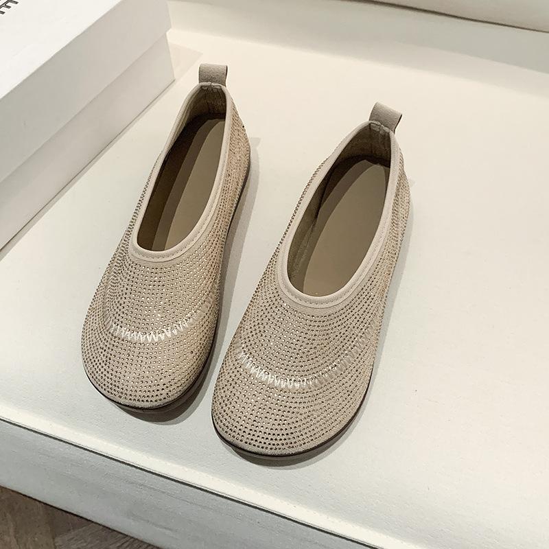 

2025 лето новые туфли-лодочки с острым носком на одной педали, украшенные стразами, модные и удобные балетки 37 хаки