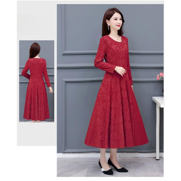 Luxury Floral Jacquard Round Neck Long Sleeve Maxi Dress for Mothers Elegant Ballroom Dance Dress