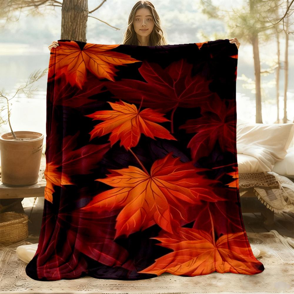 1pc Autumn Leaves Flannel Blanket, Comfortable and Warm Blanket, for Camping Sofa Bed and Couch Office049