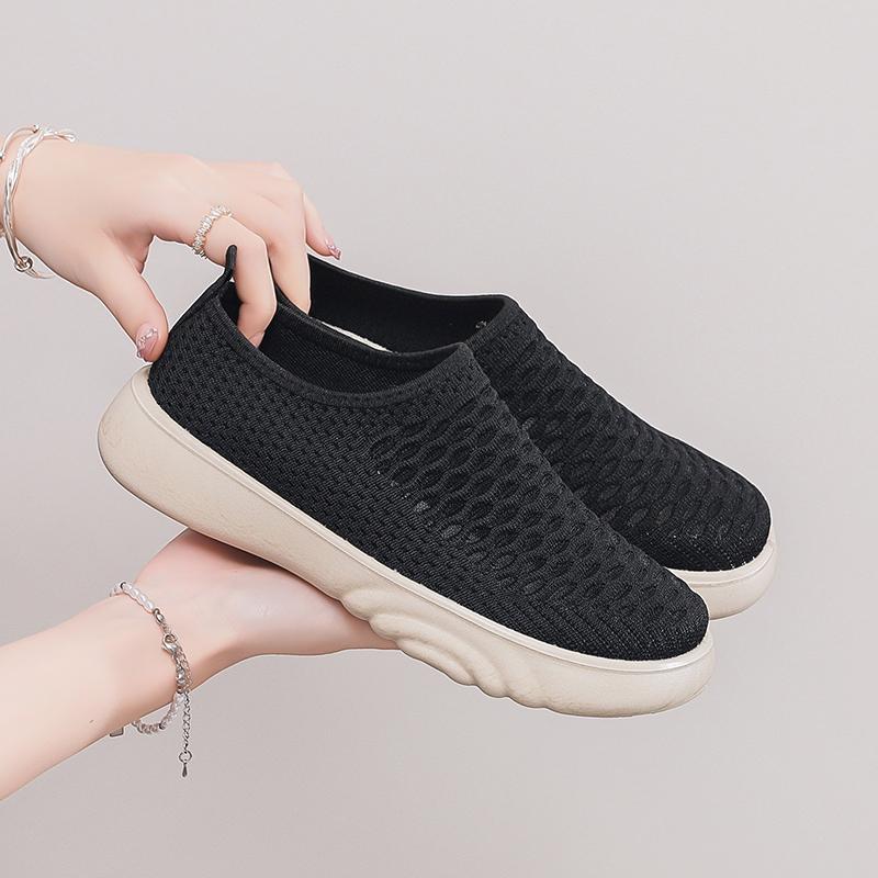 Fashion 2025 Summer New Women's Soft Bottom Breathable Fly Mesh Non-slip Sports Mom Shoes Flat Bottom Walking Women's Shoes
