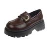 Black Platform Small Leather Shoes Women's 2024 Autumn New One-pedal British Style Loafers Retro Versatile Single Shoes
