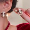 Temperament Red White Glaze Imitation Pearl Gardenia Stud Geometry Earring Jewelry Christmas Girl Friend Gift