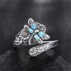 1 Pcs Vintage Ring Flower Dragonfly Blue Opal Open Adjustable Rings Jewelry Birthday Gift For Women Men