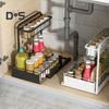 Under Sink Organizer with Sliding Drawer L-Shaped Carbon Steel Storage Rack Rust-Proof Under Sink Rack for Kitchen Bathroom Clutter