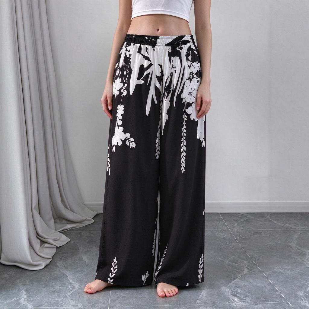 Fashionable Printed Tie Waist-cinching and Slimming Casual Long Pants for Women