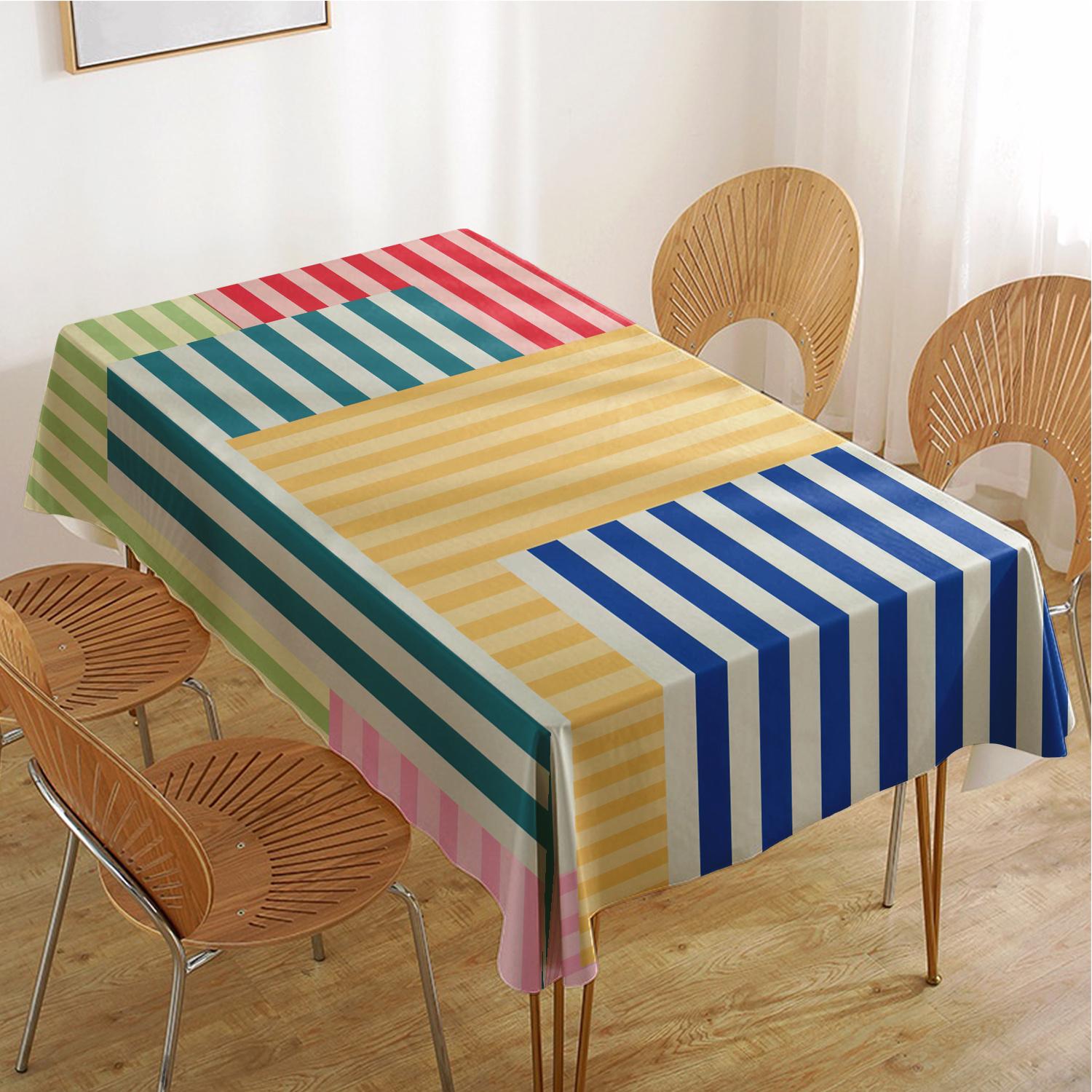 Multikleurige Gestreepte Rechthoekige Tafelkleed voor Tafeldecoratie Geel Blauw Groen Rood Geometrische Strepen Tafelkleed Feestdecoratie 100x160cm