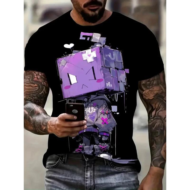 Summer Cartoon Men's T-shirt Fun Pattern 3D Printed Short Sleeve Fashion T-shirt Men's Loose Top T-shirt
