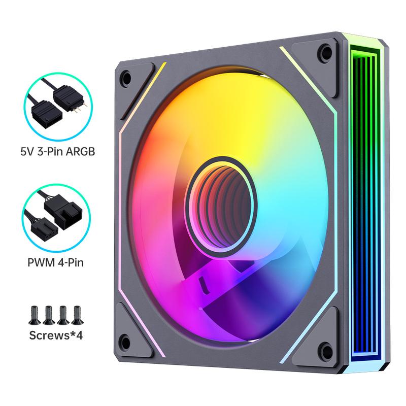 Computer Chassis Fan 12cm ARGB 4 Pin Quiet Cooling Fan 12V Large Air Volume 56.8CFM/600-1500RPM