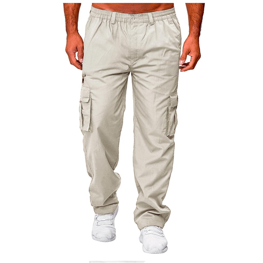 Calça cargo casual masculina, cor sólida, perna reta, esportiva, jogger, moletom, solta, treino, calça com bolsos, streetwear Yasheng