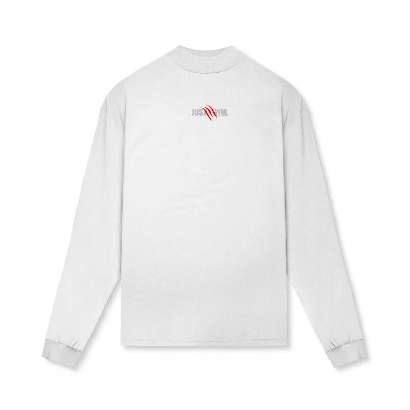 

Мужская одежда, спортивная негабаритная модная дышащая футболка для бега с высоким воротником, модная футболка для фитнеса с длинным рукавом, футболка для бодибилдинга XXL белый