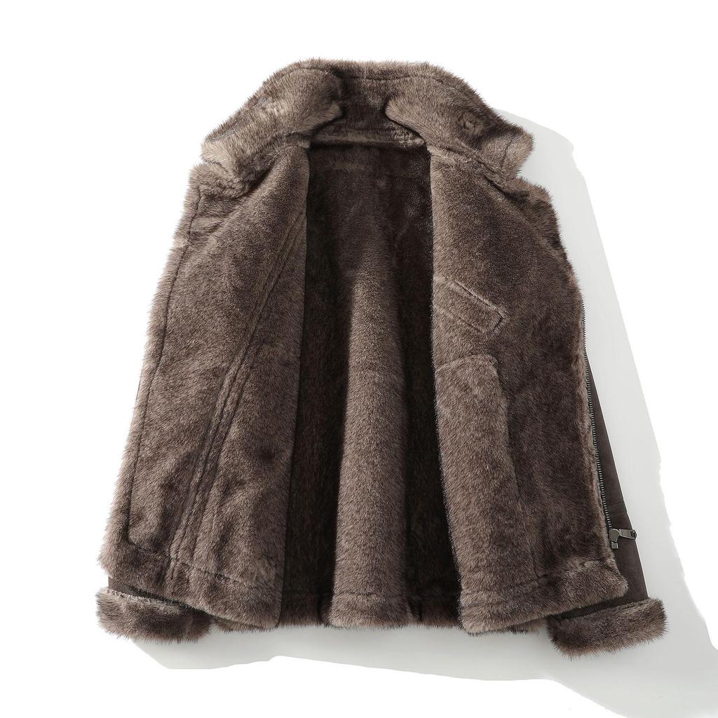 Men's Plus Size Lapel Leather and Fur Jacket - Winter Edition