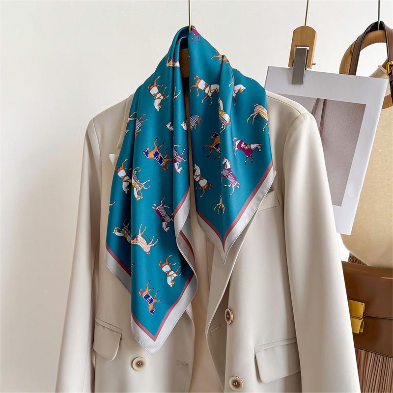 Eșarfă Pătrată de Lux de Marcă 70cm Design Șal cu Două Fețe Wrap Imprimeu Mătase Twill Femei Hijab Fular Bandană