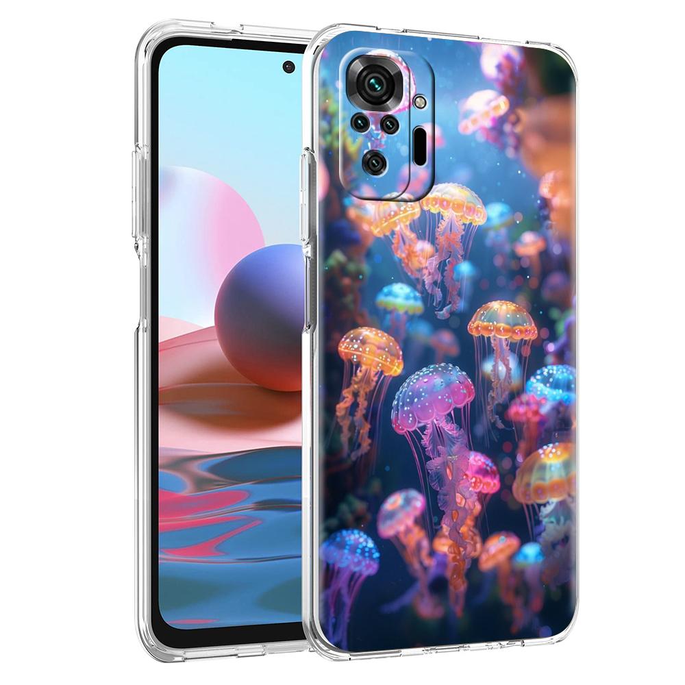 

Прозрачный чехол для телефона для Redmi 14C 13C 10C 10 9 Note 13 12 11 K50 K40 Plus Pro 4G 5G Мягкий ТПУ Розовая Медуза Океанический Узор for Redmi 14C