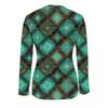 European and American Style Retro Totem Printed Zippered V-neck Long-sleeved T-shirt, Slim and Versatile Top, Niche Design for Women