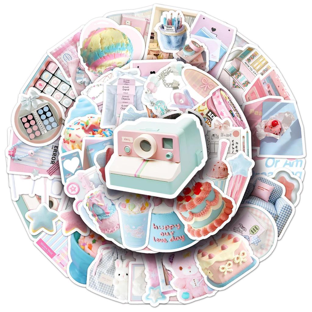 Set mit 52 Blau & Rosa INS Stil Aufklebern - Niedliches Cartoon Wald Design für Mädchenherzen DIY Handyhülle Dekoration mit Wasserdichter Funktion