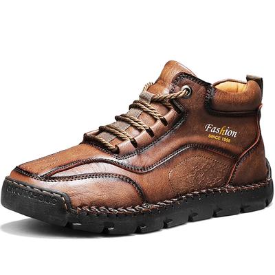Spring /Autumn Men's High-top Casual Handmade Leather Men's Handmade Casual Leather Shoes