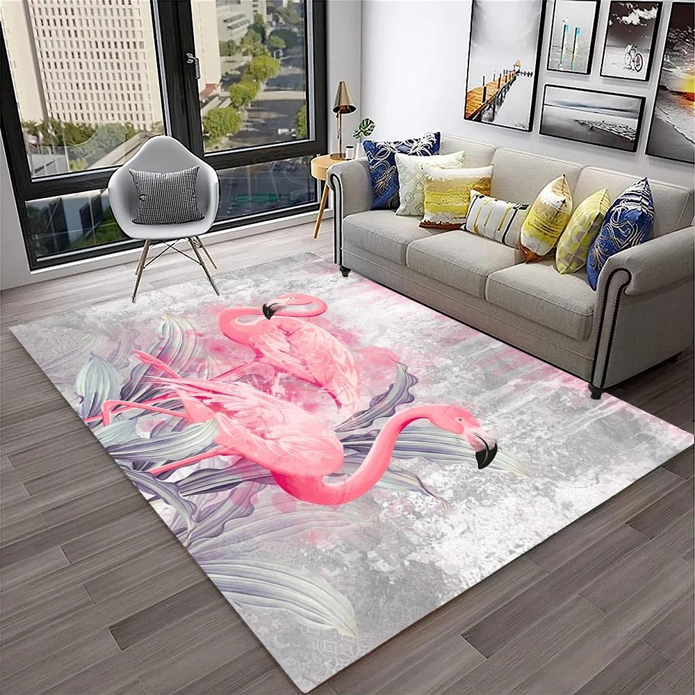 Pink Flamingo Bird Rainforest Cartoon Carpet Rug for Home Living Room Bedroom Sofa Doormat Decor,kid Area Rug Non-slip Floor Mat