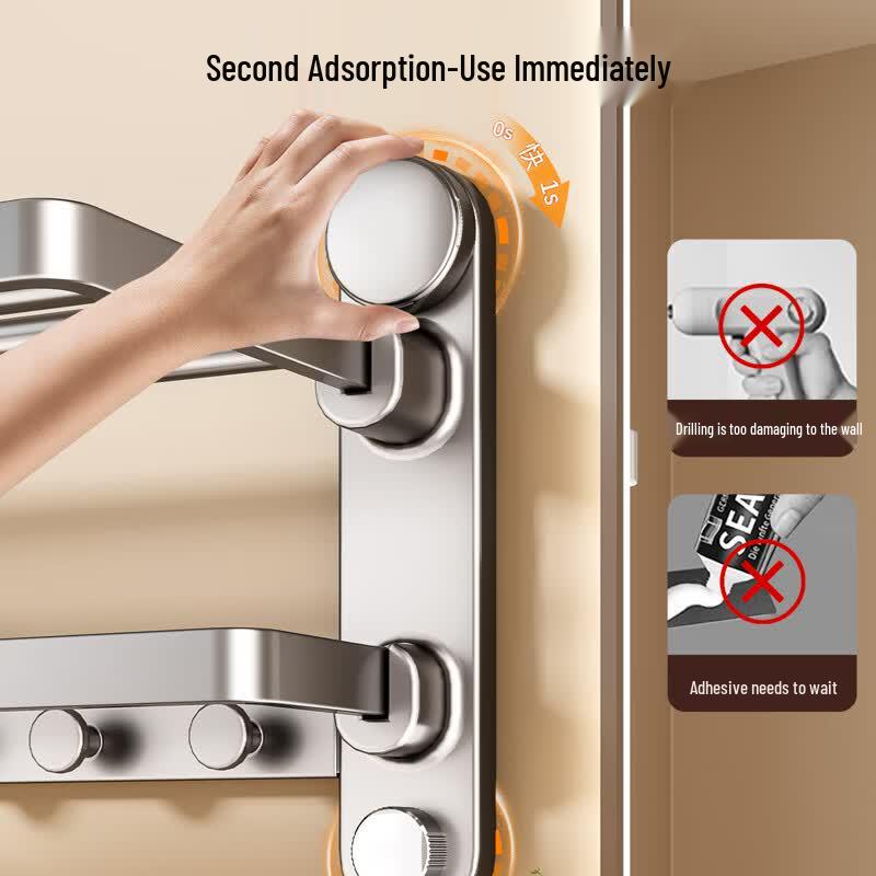 Baihan Punch-Free Suction Cup Bathroom Towel Rack with Shelf