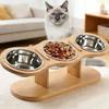 Neck-Protecting Pet High Footed Bowl Detachable Cat Food Water Bowl Wood Stand Feeder  Indoor Use