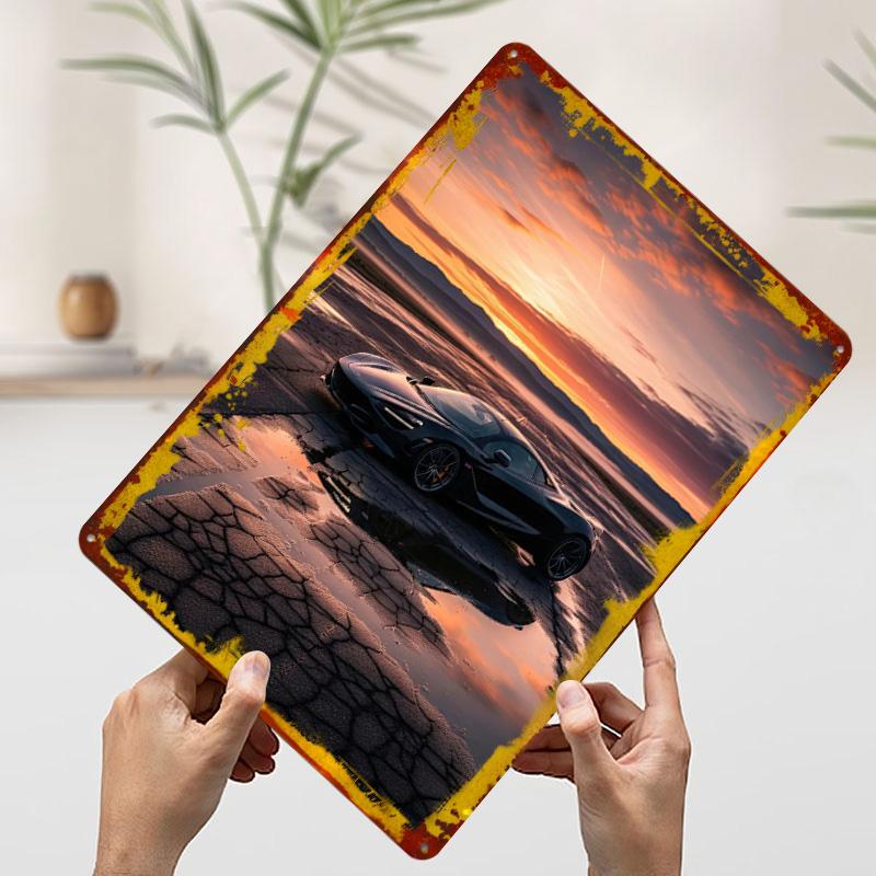 

Black Sports Car At Sunset Poster Customized Vintage Metal Signs Wall Art Retro Tin Plaque for Garage Coffee Bar Accessories 7.9x11.8In(20x30cm)