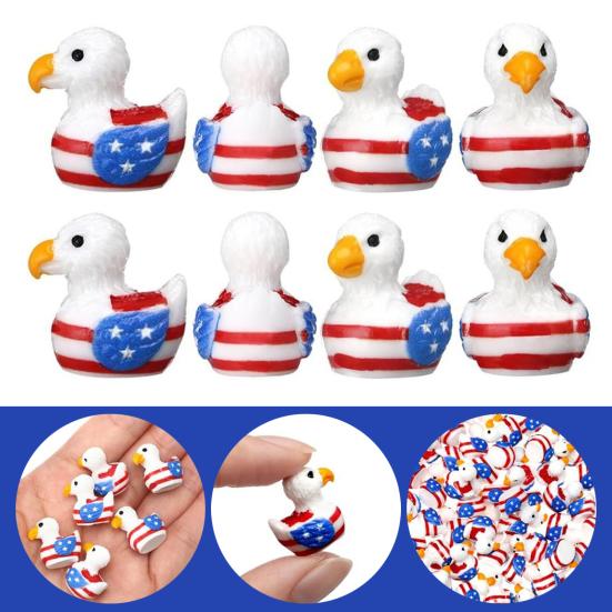 Patriotic Eagle Duck Figurine Mini Resin Ducks with 250th Anniversary Patterns Tiny Animal Sculptures for Independence Day Home Office Desk Bathroom