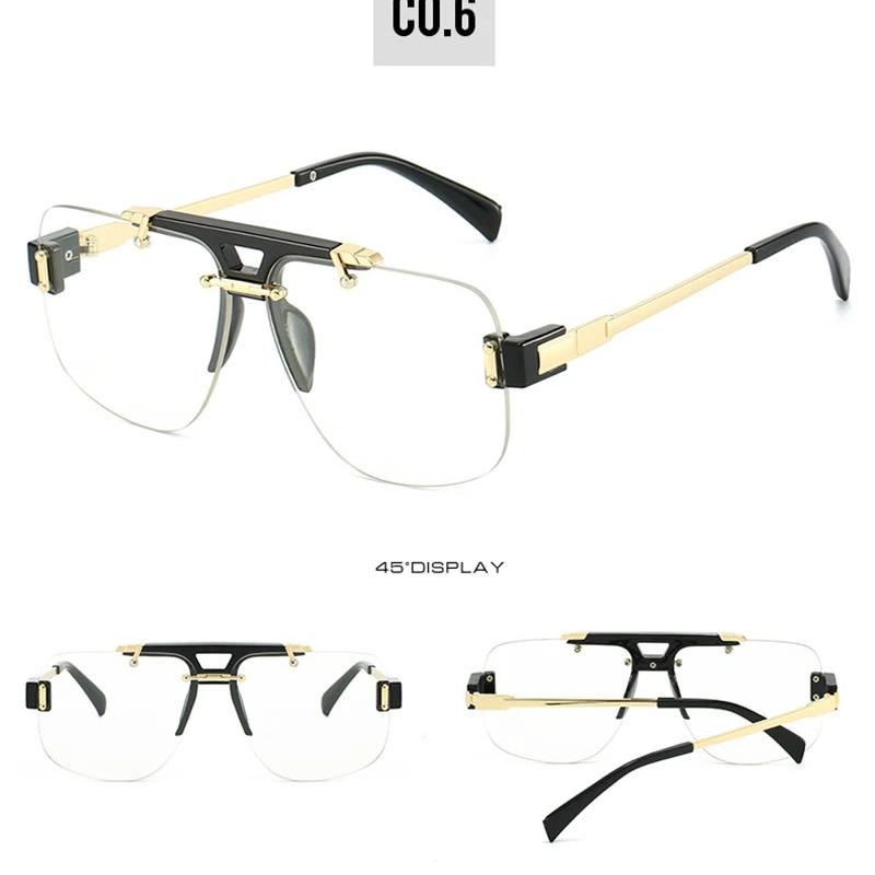 Non-polarized Square Rimless Sunglasses Women Fashion Clear Ocean Gradient Lens Shades Retro Rivets Men Sun Glasses