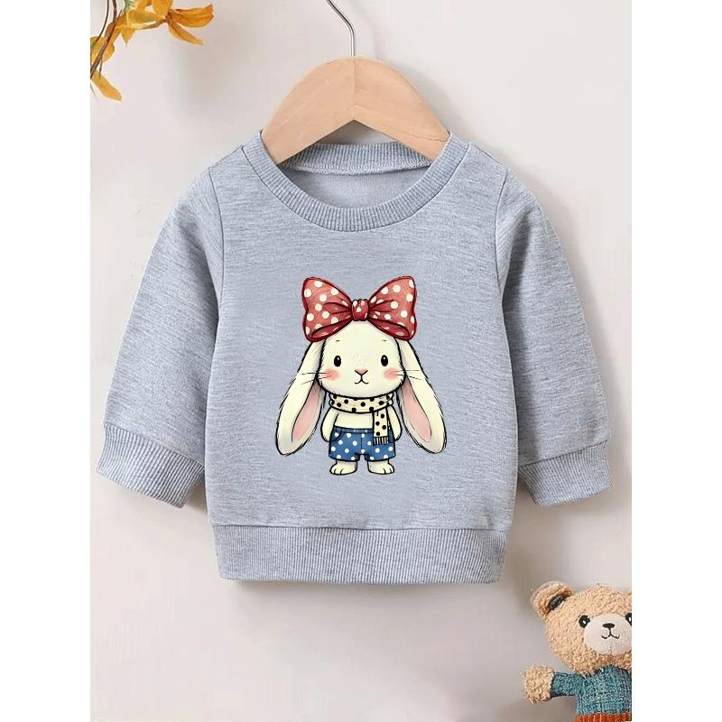 Cute Printed Pattern 0-3 Years Old Girls' Comfortable Children's Spring Lightweight Round Neck Sweatshirt, Suitable for Outdoor Wear
