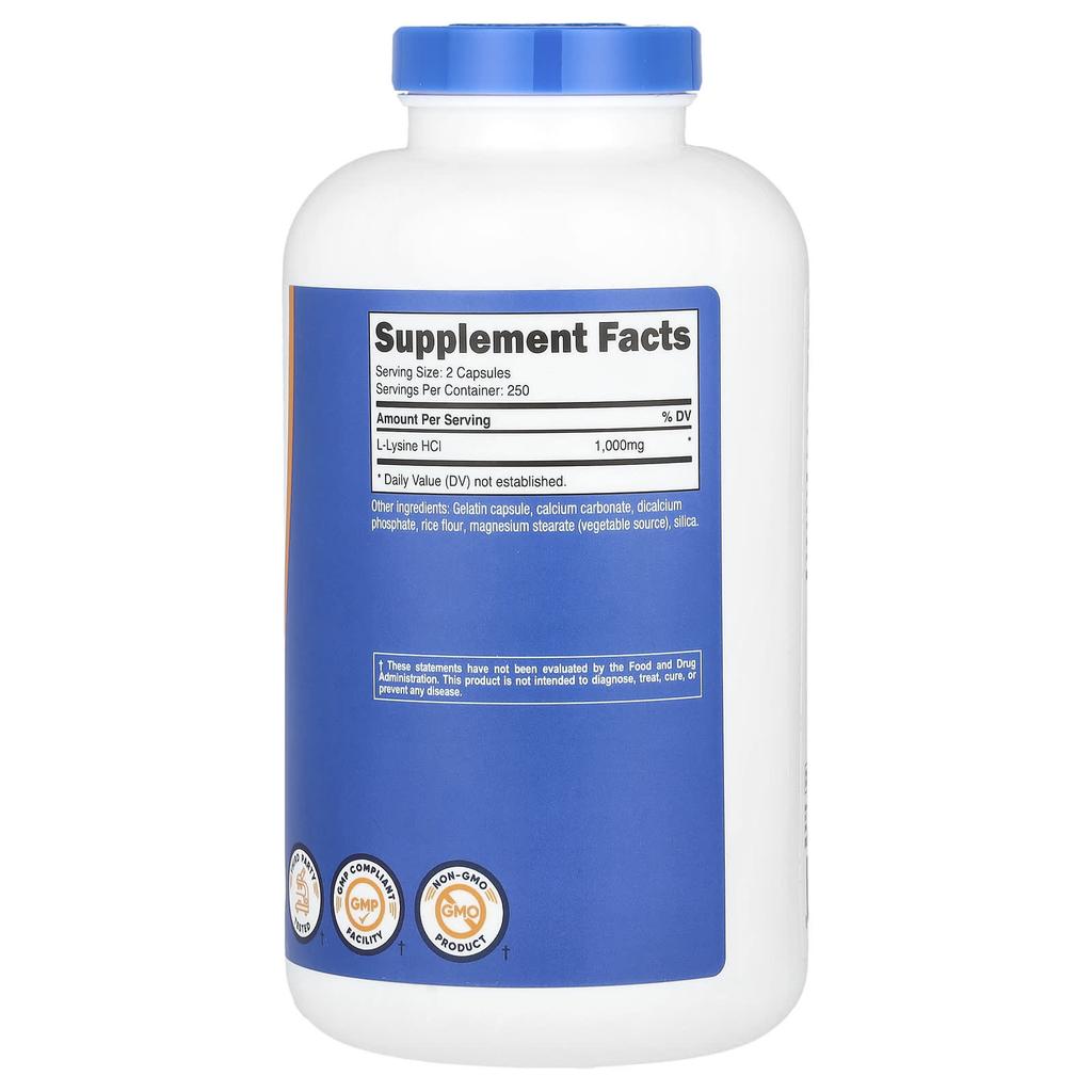 L-Lysine, 1,000Mg, 500 Capsules (500Mg per capsule)