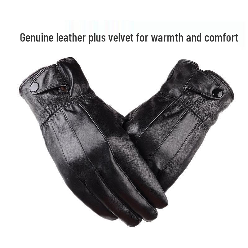 Men's & Women's Winter Leather Gloves: Touchscreen, Windproof, Coldproof, Plus Velvet for Riding & Motorcycling
