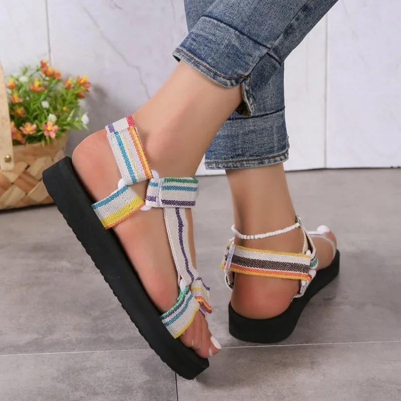 Summer Flat Women's Shoes Hemp Rope Set Foot Beach Sandals Outdoor All-match Casual Slippers Large Size Women Sandals Sandals
